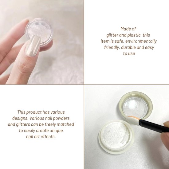4 Stuks Nagellak Aurora Poeder, 3 Stuks Kleine Borstels, Transparante Verchroomde Nagel Glitter Poeder, Met Glans En Spiegeleffect, Handgemaakte Nagel Sieraden. — afbeelding 3