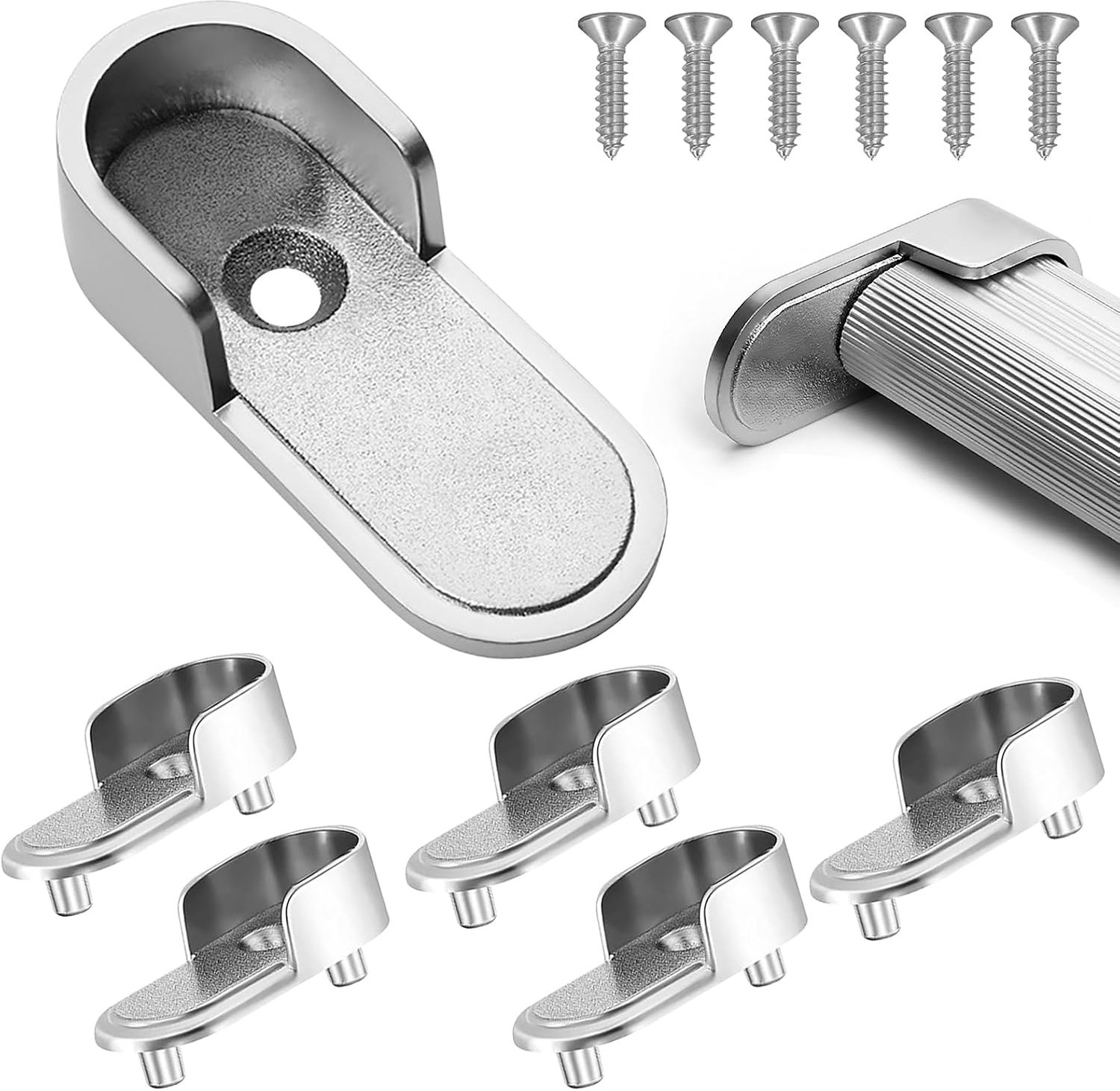 Set van 6 kledingstanghouders, robuust vernikkeld metaal, 44 x 18 mm, eenvoudige montage, ideaal voor kasten en garderobes