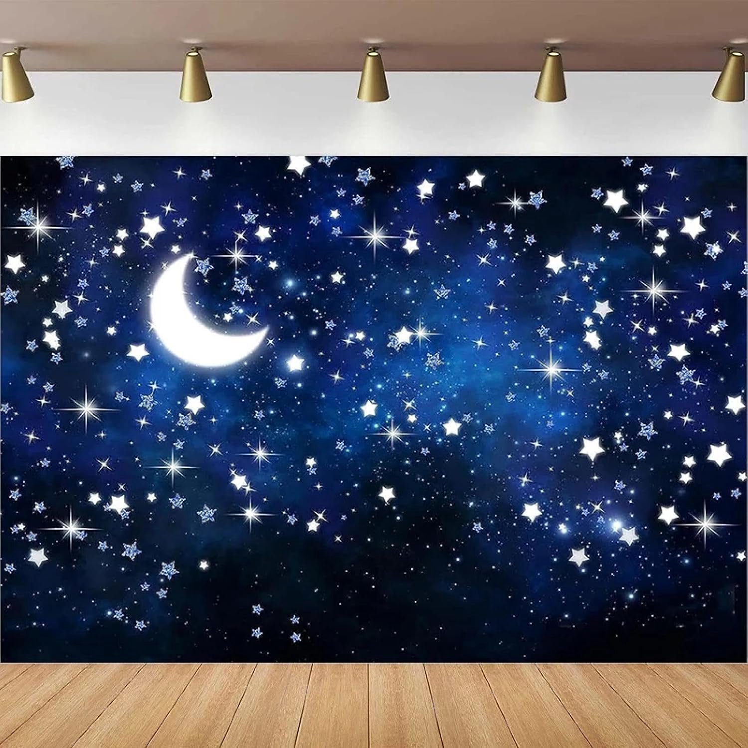 Sterrennacht fotografie achtergrond sterrenstelsel nachtelijke hemel achtergrond voor verjaardag poster babyshower decor twinkelende kleine ster banner 440 x 300 cm