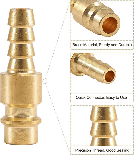 Set van 4 gecomprimeerde lucht koppelingen 8 mm, messing pluggen en accessoires voor snelle luchtverbindingen — afbeelding 2