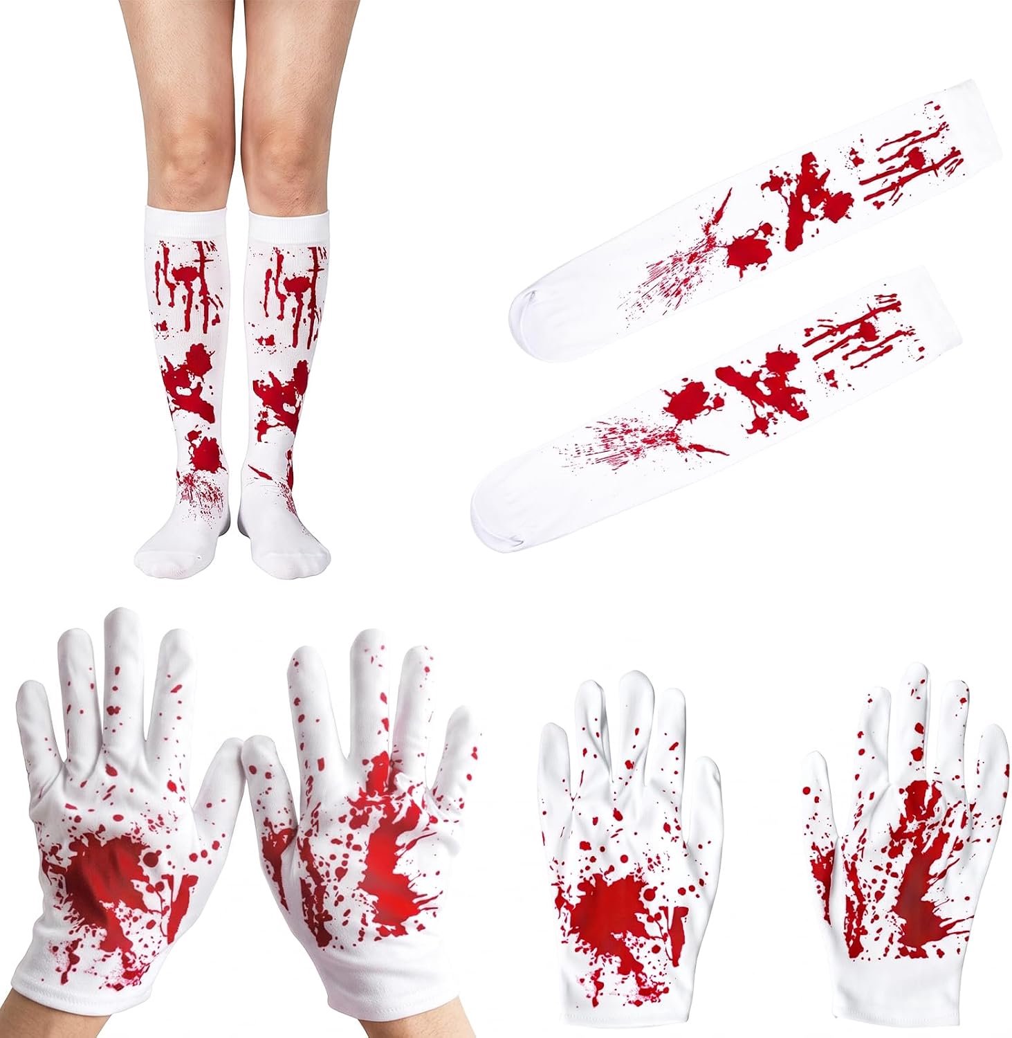 Handschoenen en sokken met bloed vlekken, verpleegster, zombie cosplay accessoires, 2 stuks voor horrorfeest en carnaval