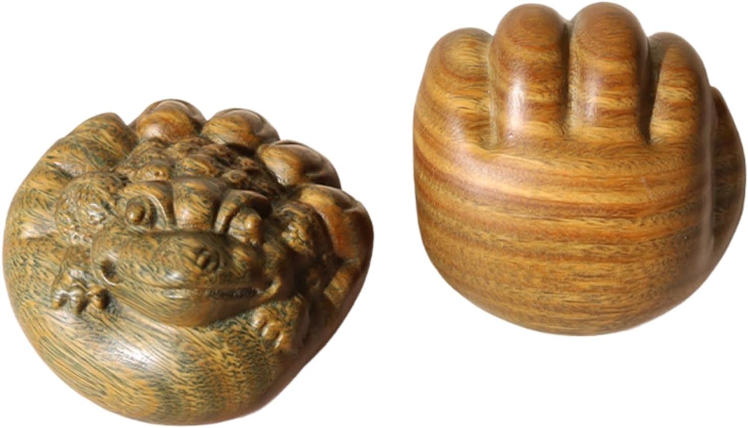 Houten sculpturen voor kinderen van varenornamenten met gesneden gouden padgreep van natuurlijk groen sandelhout, huis- en bureaudecoraties - twee sets