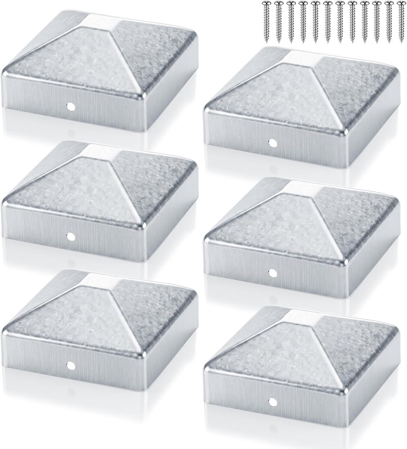 6 stuks paalkappen 9 x 9 cm, doppen voor hekpalen met 12 schroeven, verzinkt metaal, paalafdekkingen voor houten palen - ShopVlot