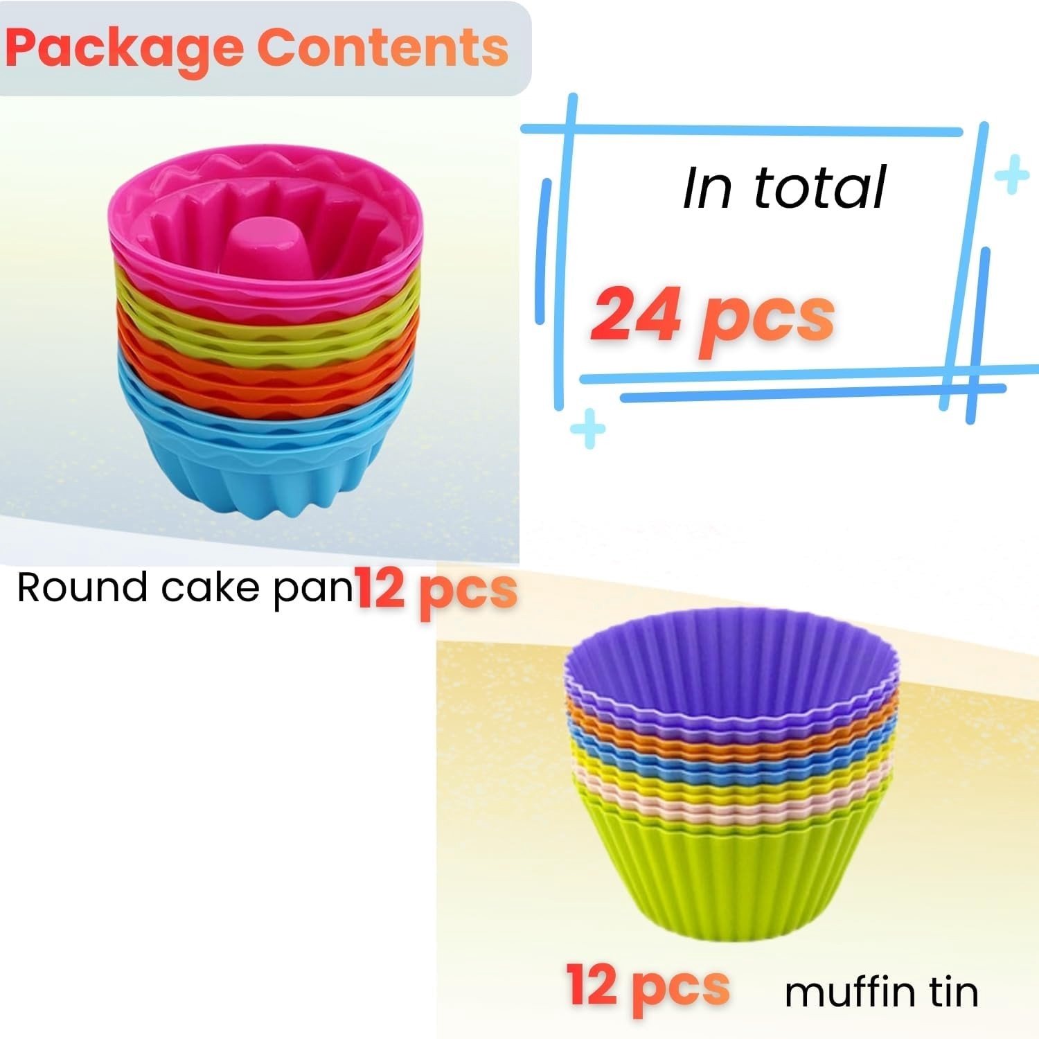 Set van 24 Mini Turban Mallen van Silicone - Herbruikbare Muffin Mallen voor Cupcakes, Brownies en Pudding, Geschikt voor Oven en Vaatwasser