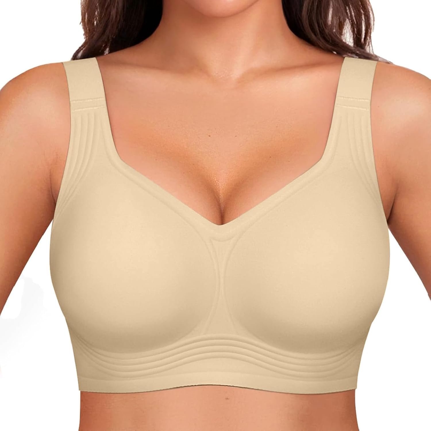 Yutdeng Beha's voor vrouwen zonder bedrade naadloze V-hals volledige dekking ondersteuning push-up beha draadloze brede schouderbanden zacht comfort gewatteerde beha dames slaap/T-shirt alledaagse