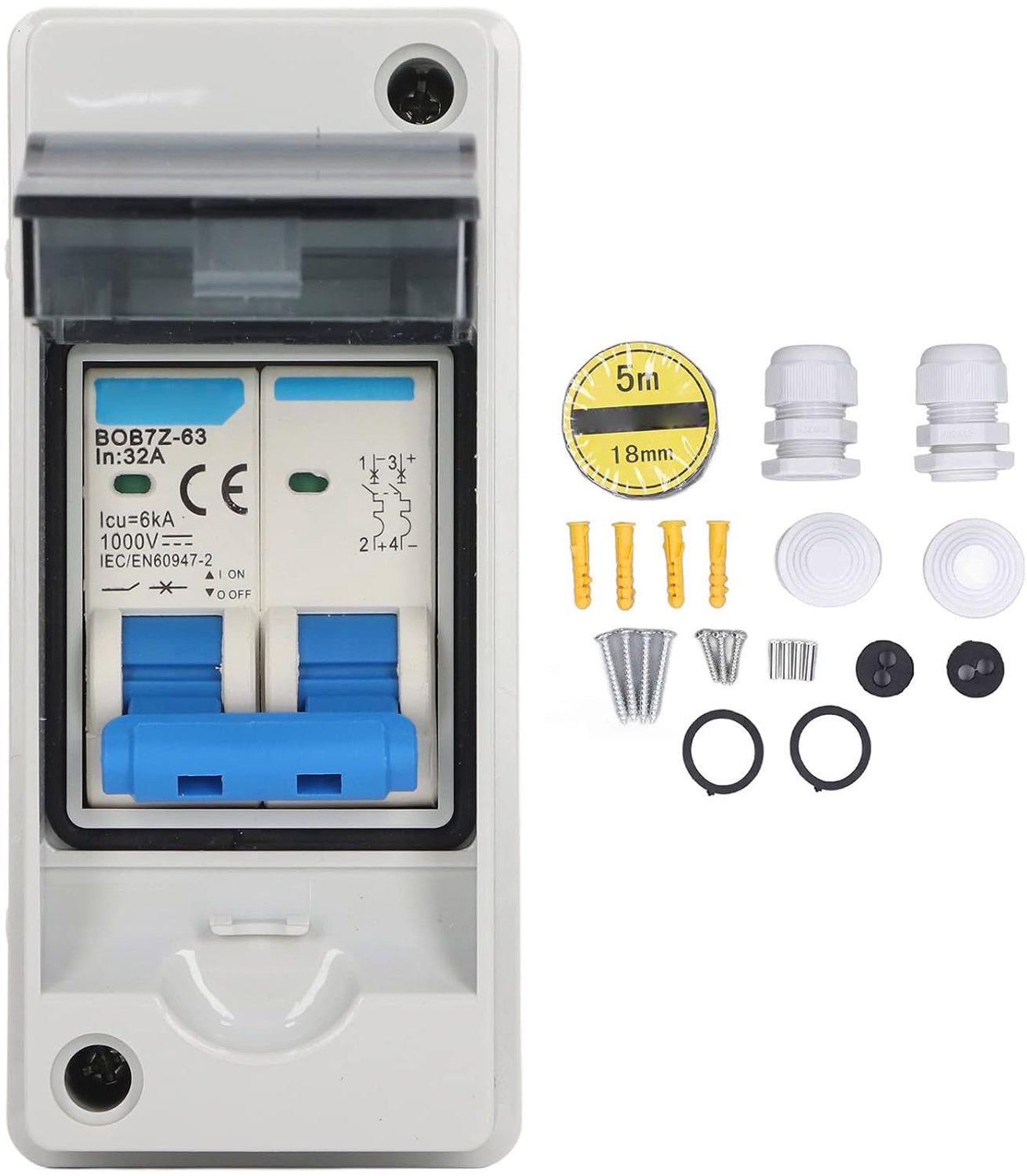 DC Aardlek Schakelaar 32A 1000V - IP65 Waterdicht - 2 Polig - Voor Zonnepaneel Installaties - ShopVlot