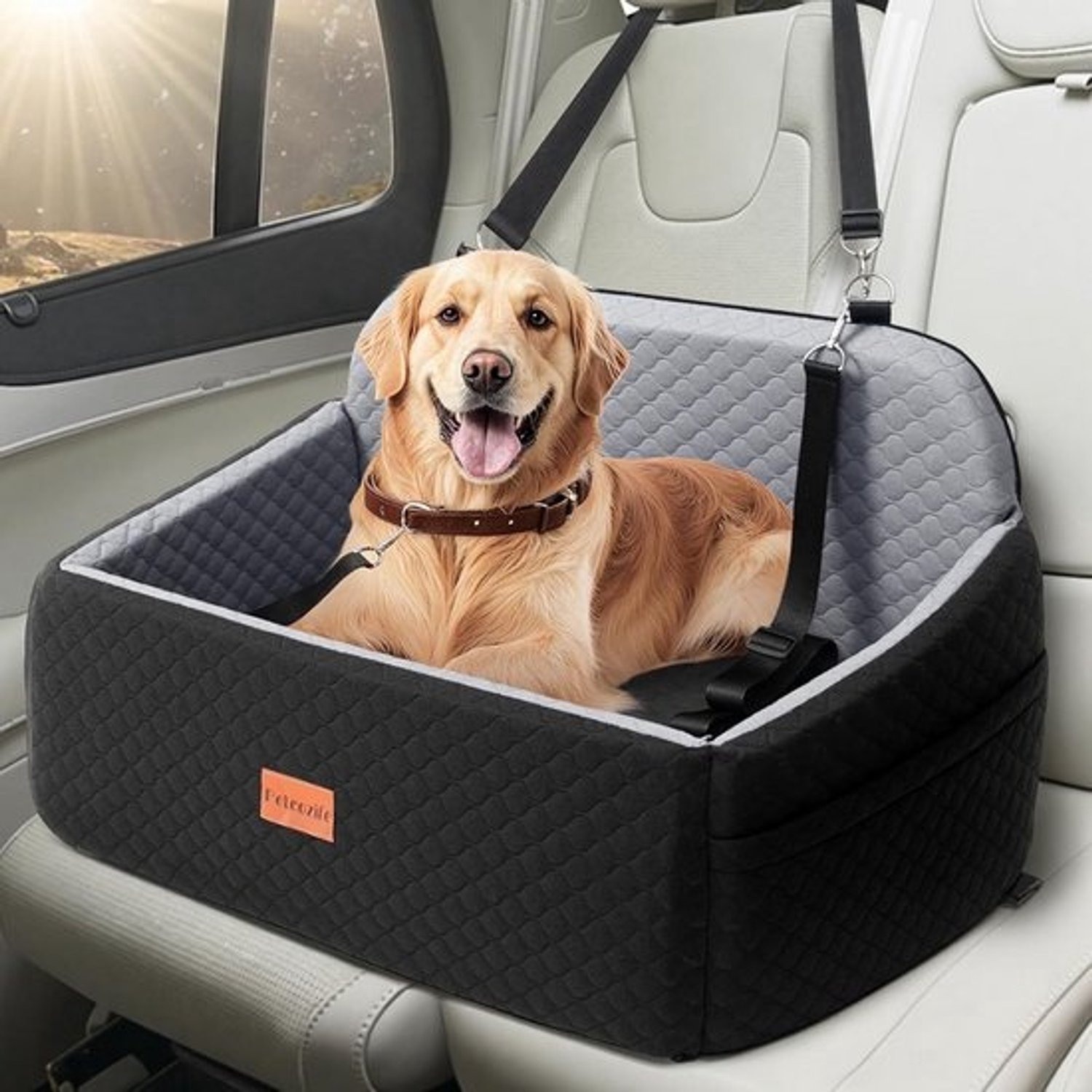 Comfortabele autostoelverhoger voor honden - met veiligheidslijnen, voor middelgrote honden