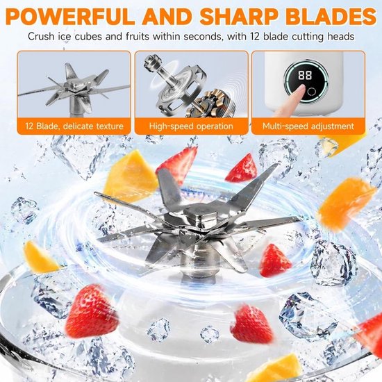 Draagbare Blender voor Smoothies, Milkshakes en Sappen - 700ml Oplaadbare Cup met Lekvrije Deksel en Drinkopening — afbeelding 3