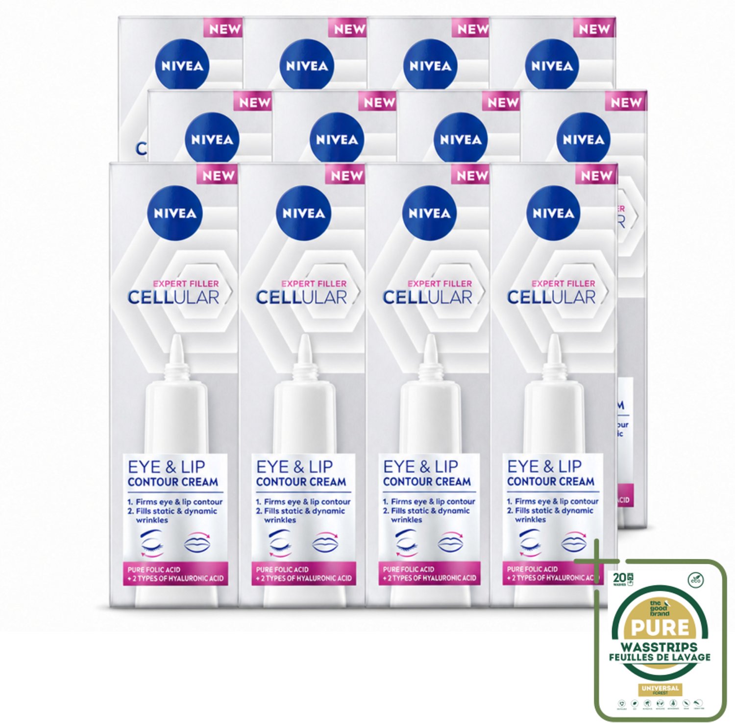 12 x NIVEA - Oogcrème - CELLular Expert Filler Anti-Veroudering - Voor ouder wordende huid - Met Hyaluronzuur & Puur Foliumzuur - 15 ml - Wasstrips - Anti-ouderdom - Oogcrème - Rimpels - Fijne Lijntjes - Hyaluronzuur