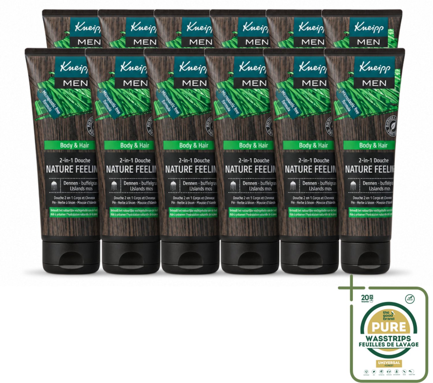 12 x Kneipp - Douchegel - Men - Nature Feeling - 2-in-1 - 200 ml - Wasstrips - Douchegel Voor Mannen - Natuurlijke Douchegel - Frisheid Na Sporten - Verzorging Voor Lichaam En Haar - Dennenolie