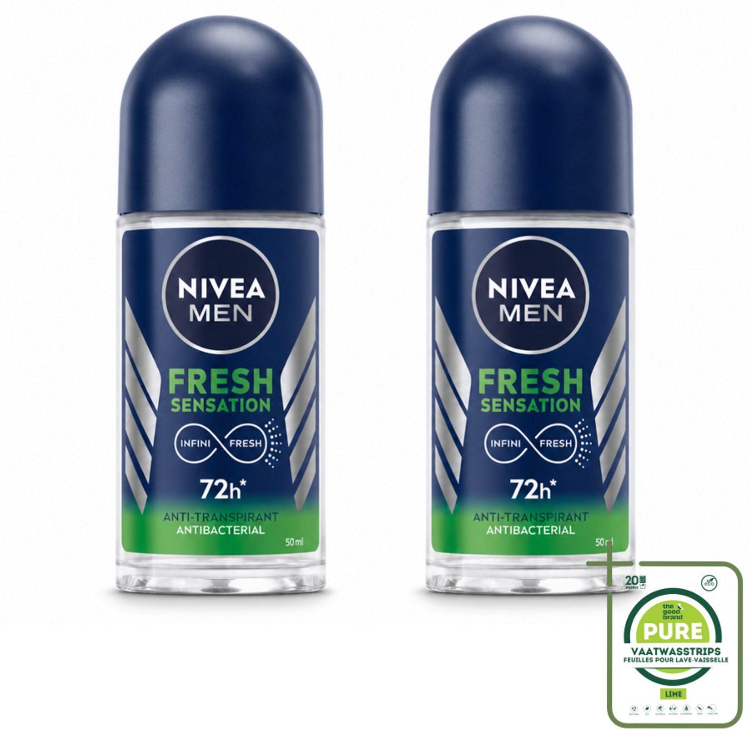 2 x NIVEA MEN - Deodorant Roller - Fresh Sensation - 50 ml - Grootverpakking - Anti-transpirant - Frisheid - Geur - Huidbescherming - Mannelijke Geur