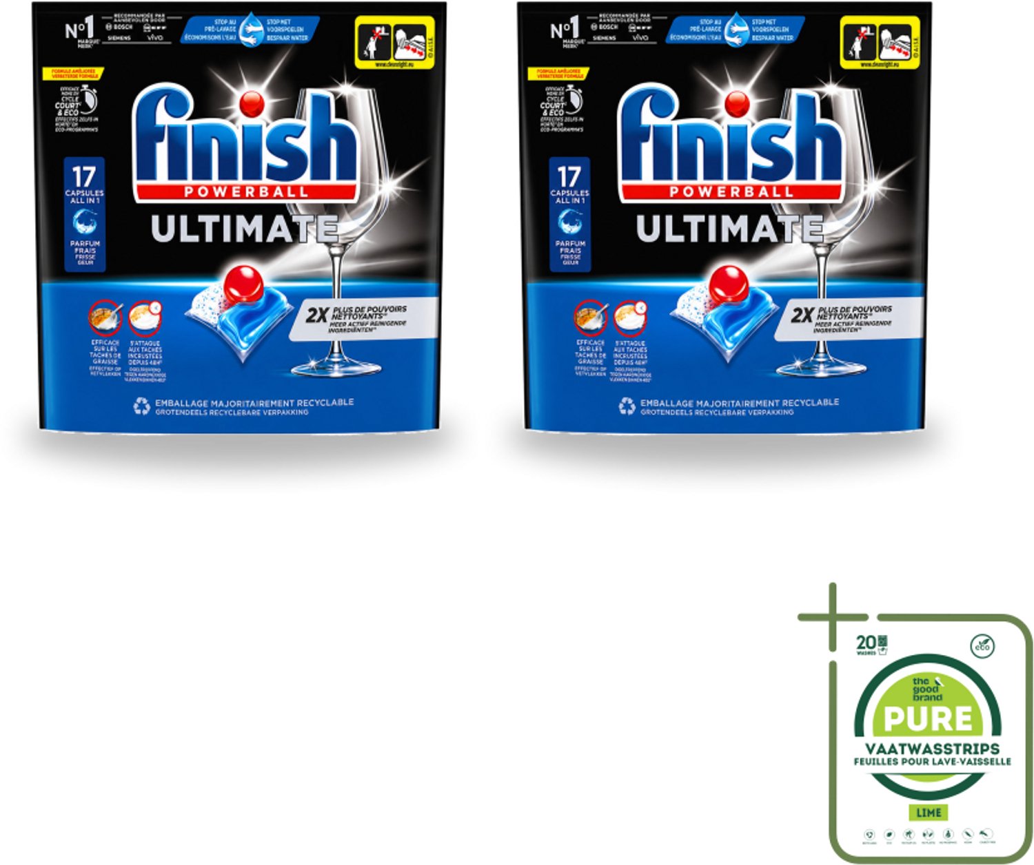 2 x Finish - Vaatwasmiddel - Ultimate Vaatwastabletten Regular - Krachtige Reiniging - 17 capsules - Grootverpakking - Vaatwasstrips - Vaatwastabletten - Vaatwasser - Reinigingskracht - ACTIVELIFT - Glans