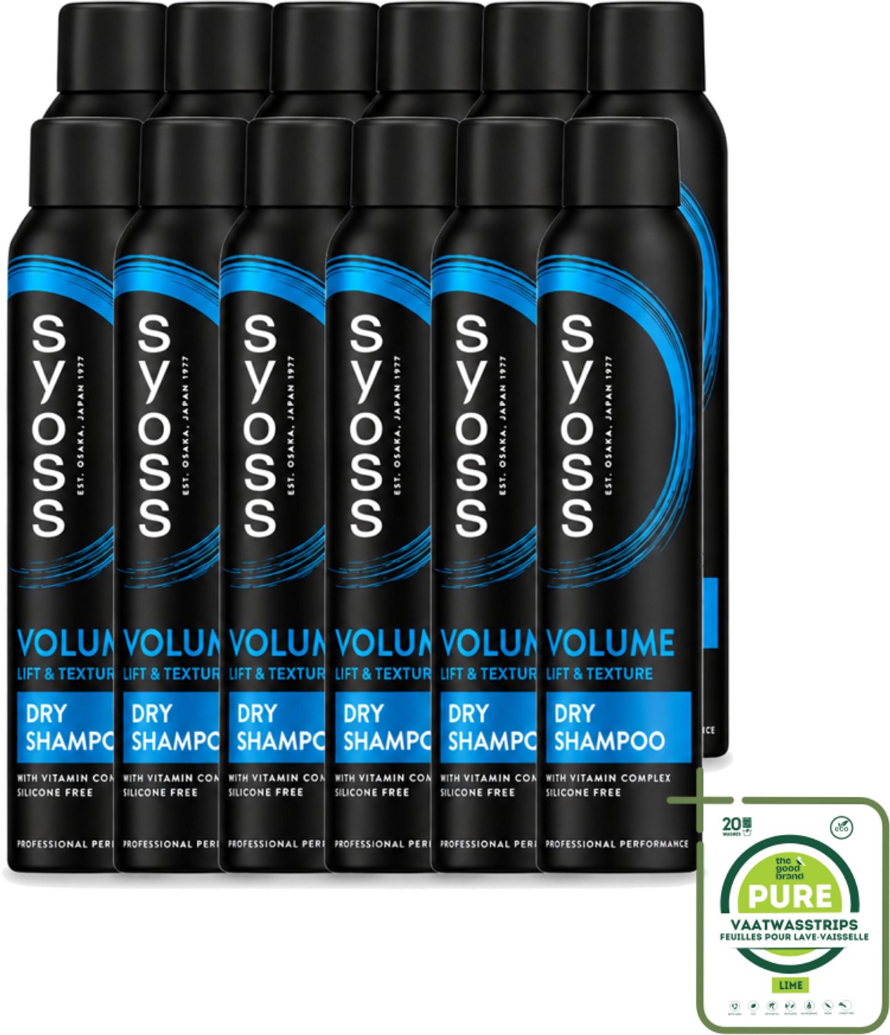12 x SYOSS - Volume Droogshampoo - Shampoo - Voor Volumeboost - 200ml - Grootverpakking - Vaatwasstrips - Volume Droogshampoo - Fris Haar - Haar Volume - Droogshampoo Zonder Water - Haar Verzorging