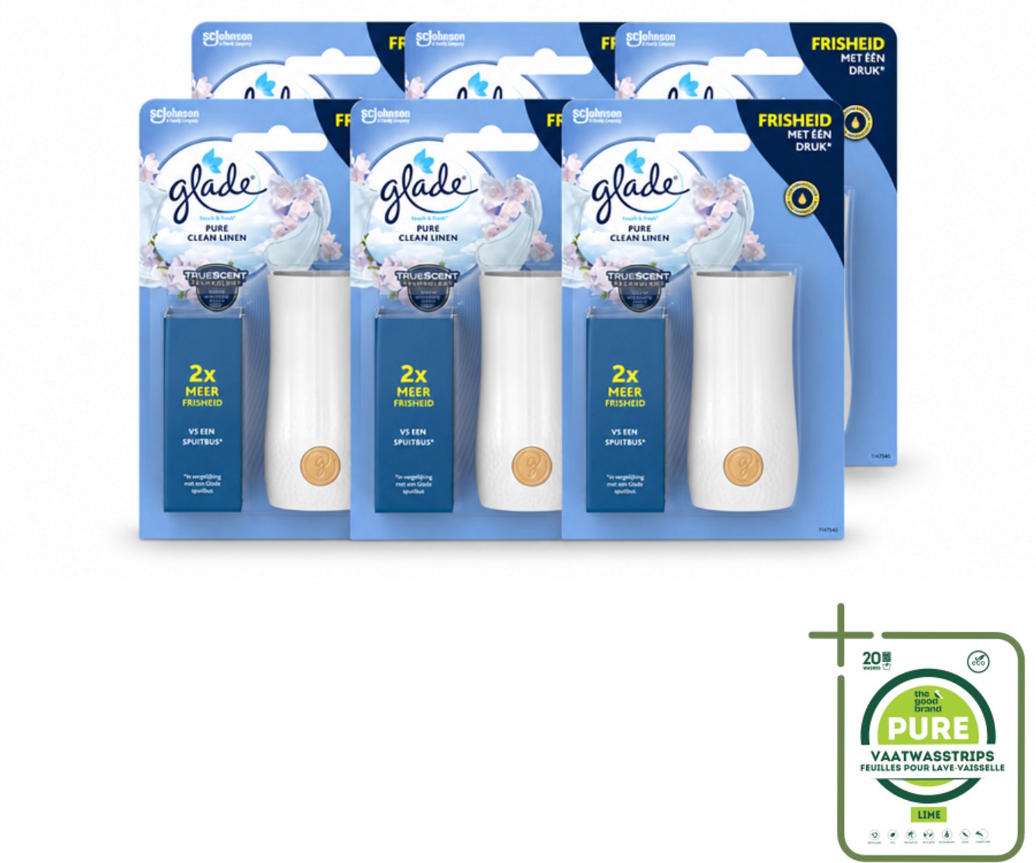 6 x Glade - Houder Touch & Fresh - Pure Clean Linen - 10 ml - Grootverpakking - Vaatwasstrips - Frisse Geur - Linnengoed - Touch & Fresh - Geurverspreiding - Ruimte Verfrissen