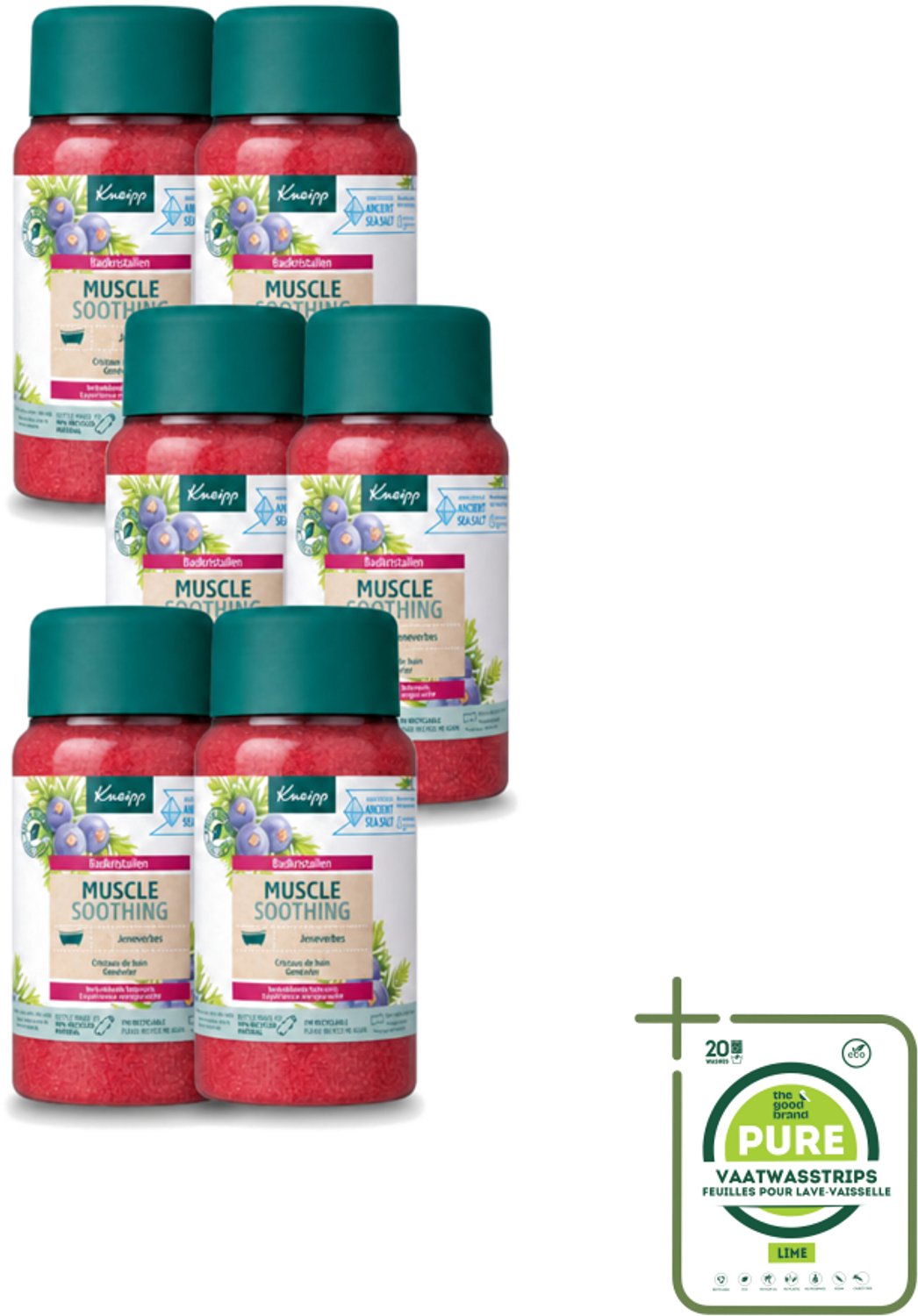 6 x Kneipp - Badzout - Muscle Soothing - Jeneverbes - Weldaad voor spieren - 600 g - Grootverpakking - Vaatwasstrips - Badzout - Spierverzorging - Spierpijn - Ontspanning - Badkristallen