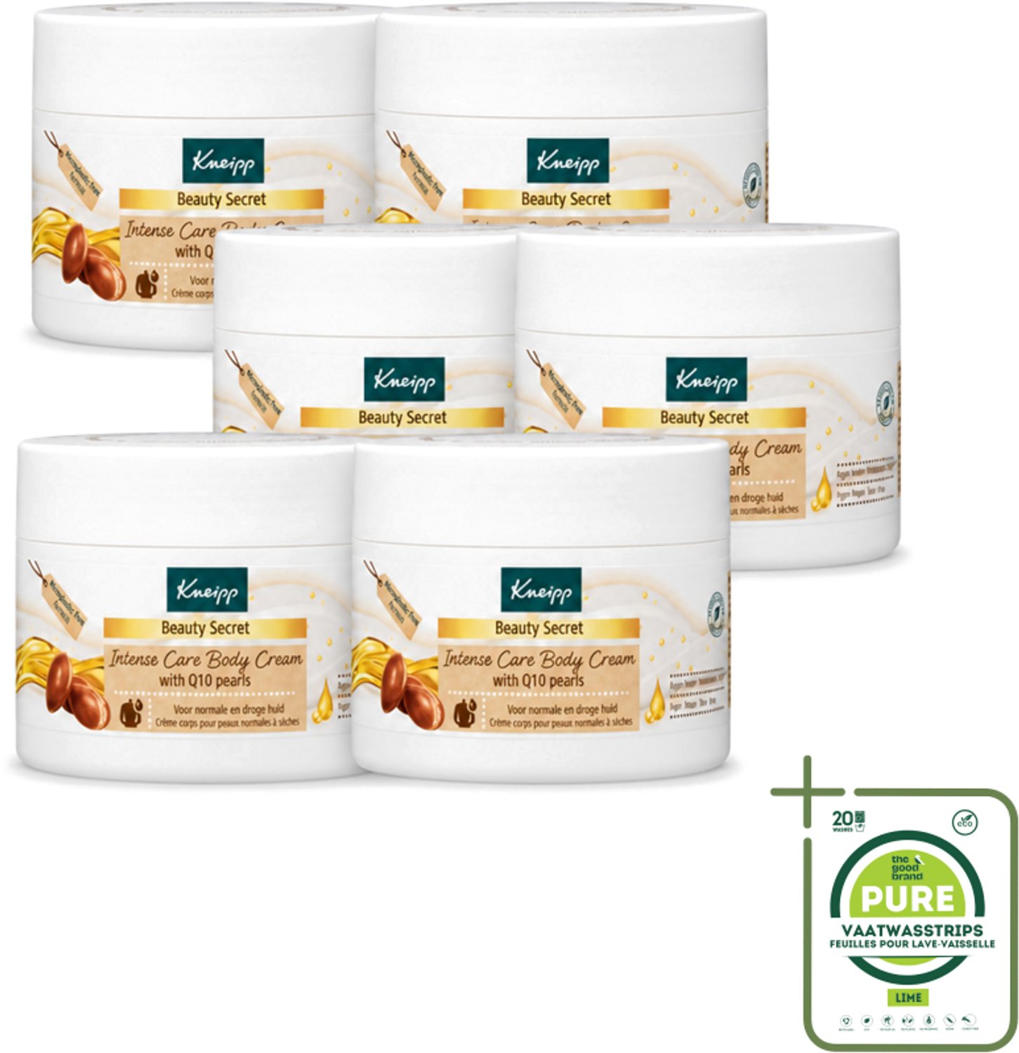 6 x Kneipp - Body crème - Beauty Secret - Met Q10 parels - 200 ml - Grootverpakking - Vaatwasstrips - Beauty Secret - Huid Verzorging - Q10 Parels - Shea Butter - Natuurlijke Oliën