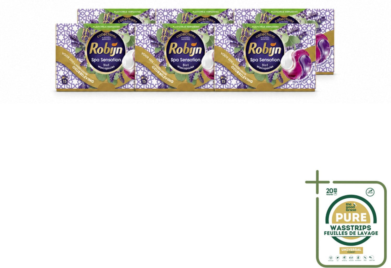 6 x Robijn - 3-in-1 Spa Sensation - Wascapsules - 15 Wasbeurten - Wasstrips - 3-in-1 Wascapsules - Wasmiddel Voor Gekleurde Was - Geur Voor Was - Wascapsules Spa Sensation - Biologisch Afbreekbare Wasmiddel