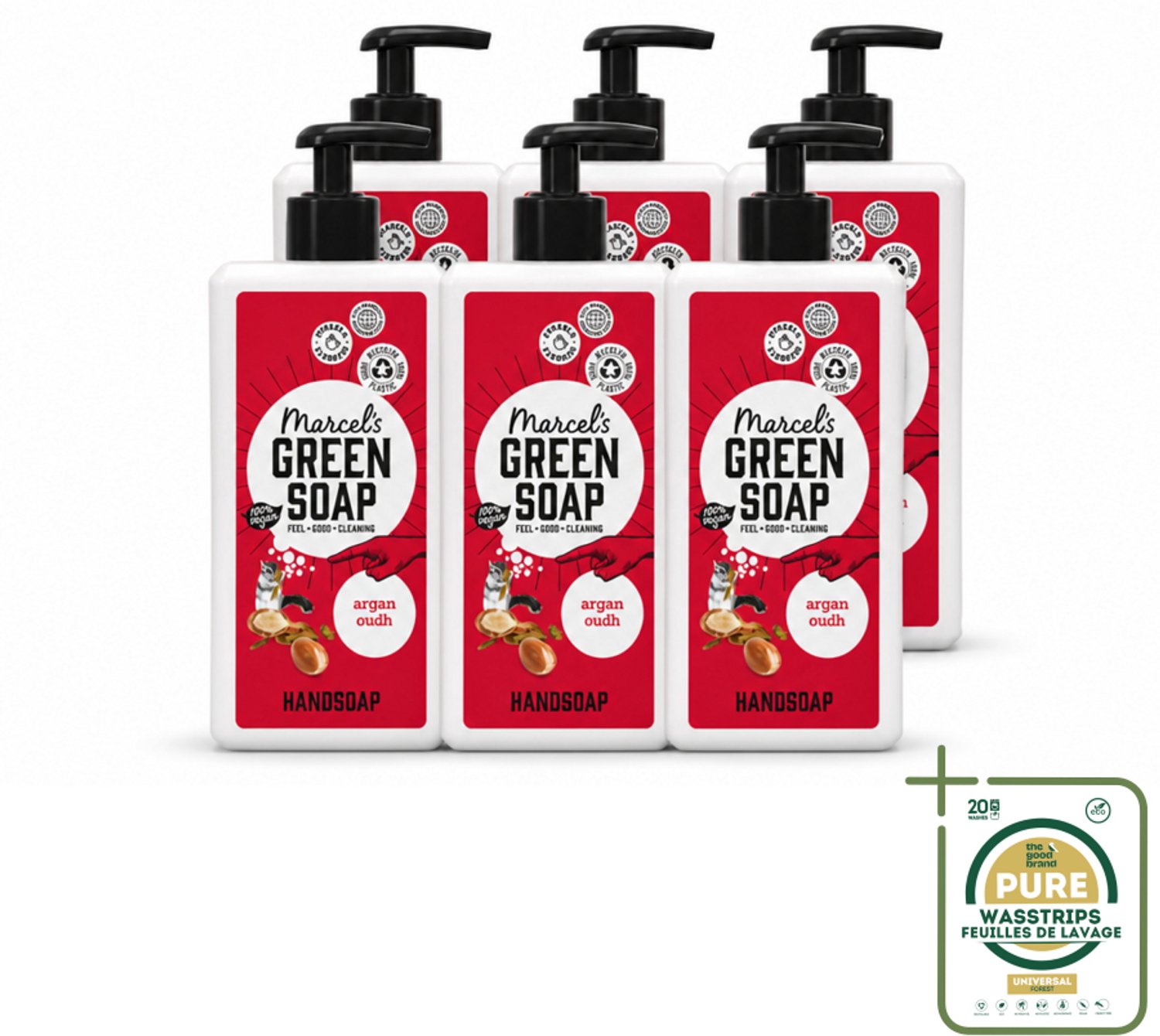 6 x Marcel's Green Soap - Handzeep Argan & Oudh - Plantaardig & duurzaam - 500 ml - Wasstrips - Handzeep Argan Oudh - Natuurlijke Handzeep - Duurzame Handzeep - Arganolie Handzeep - Oudh Handzeep