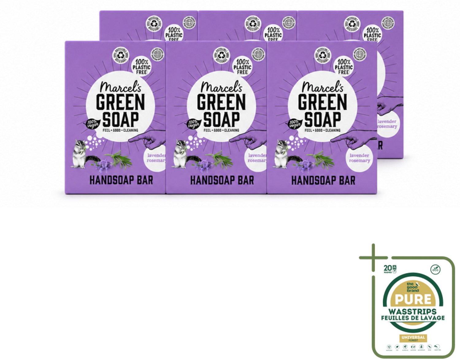 6 x Marcel's Green Soap - Handzeep Bar - Lavendel & Rozemarijn - Zachte verzorging - 90 gr - Wasstrips - Handzeep Bar - Lavendel En Rozemarijn - Natuurlijke Handzeep - Vegan Handzeep - Duurzame Handzeep