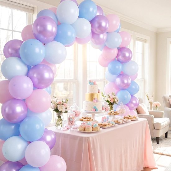 60 stuks ballonnen, roze, blauw, paars, 30 cm, latex ballonnen, metallic ballonnen, pastelkleuren, set voor prinsessen, verjaardag, bruiloft, bruidsfeest, feest, decoratie — afbeelding 5