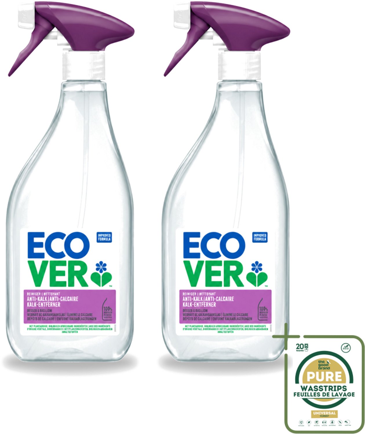 2 x Ecover - Kalkreiniger - Bessen & Basilicum - 500 ml - Wasstrips - Ontkalken - Kalkverwijderen - Kalkaanslag - Reinigen - Badkamer