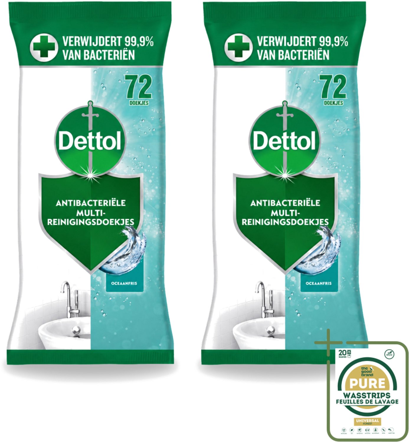 2 x Dettol - Reinigingsdoekjes - Oceaanfris - Antibacteriële Reiniging - 72 Doekjes - Reinigingsdoekjes - Oceaanfris - Antibacteriële Reiniging - Hygiëne - Huishoudelijke Reiniger
