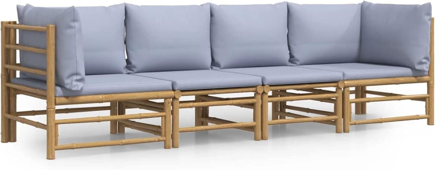 Bamboe outdoor lounge tuinlounge meubels hout 4-delig lounge tuinmeubelset hout balkon lounge modulaire bank bamboe tuinbank set terrasmeubels lichtgrijs