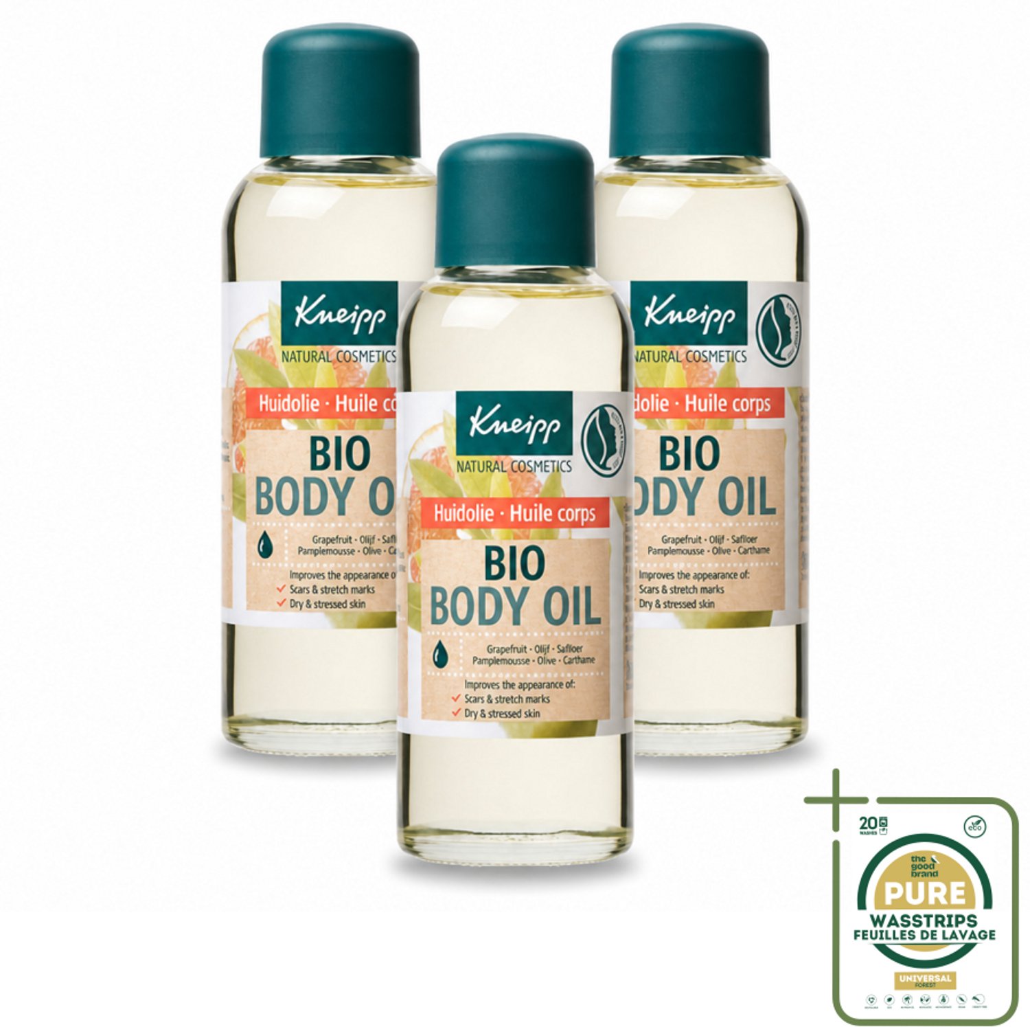 3 x Kneipp - Huidolie - Bio - Voor striae & littekens - 100 ml - Wasstrips - Huidverzorging - Striae - Littekens - Droge Huid - Huidelasticiteit