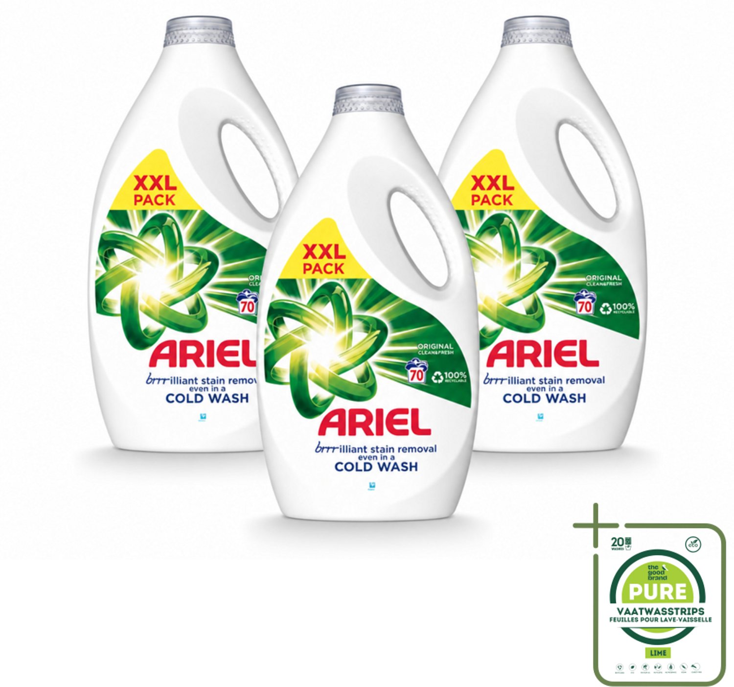 3 x Ariel - Wasmiddel - Original - 70 Wasbeurten - 2,45 liter - Grootverpakking - Vaatwasstrips - Wasmiddel - Wasbeurt - Vlekverwijdering - Frisheid - Wasresultaat