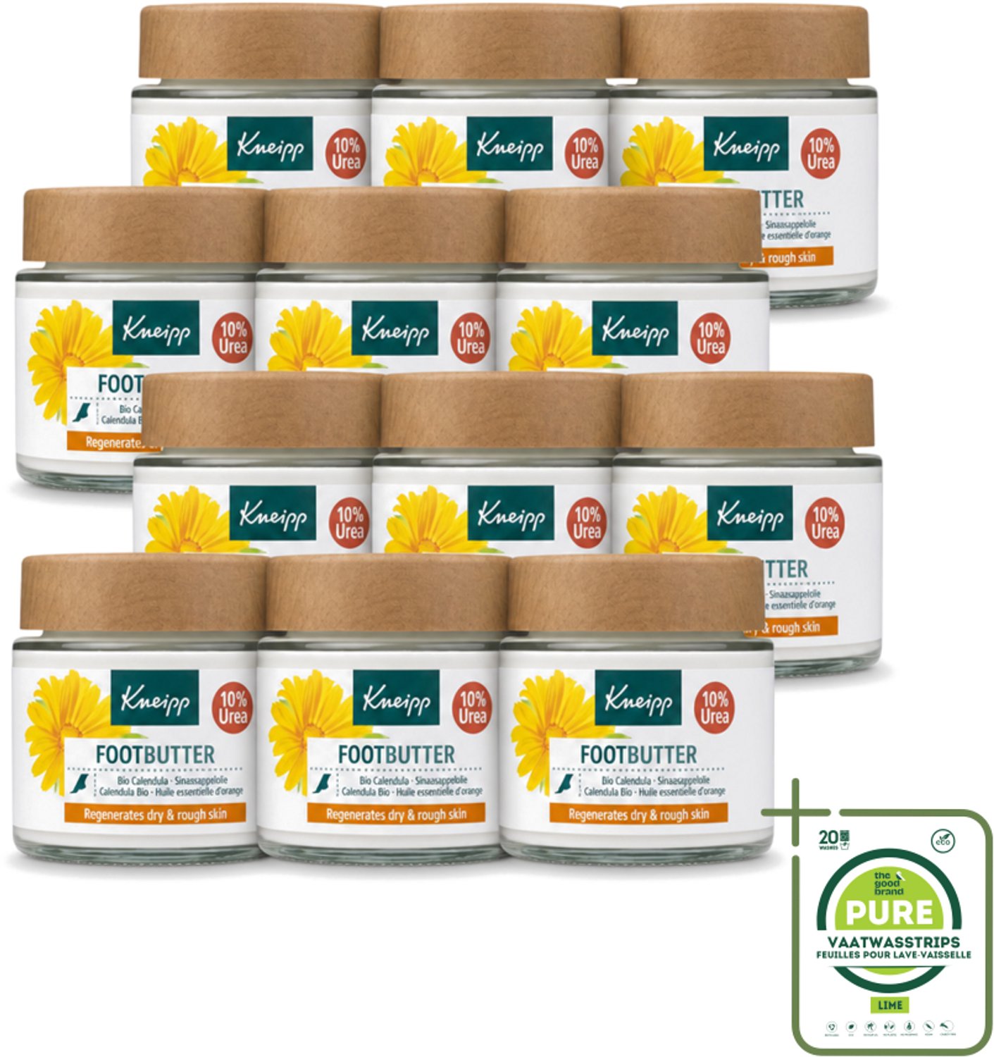 12 x Kneipp - Voetbutter - Calendula - Met citrusgeur - 100 ml - Grootverpakking - Vaatwasstrips - Voetverzorging - Voeten Droog - Voeten Ruw - Voeten Vermoeid - Voetbutter