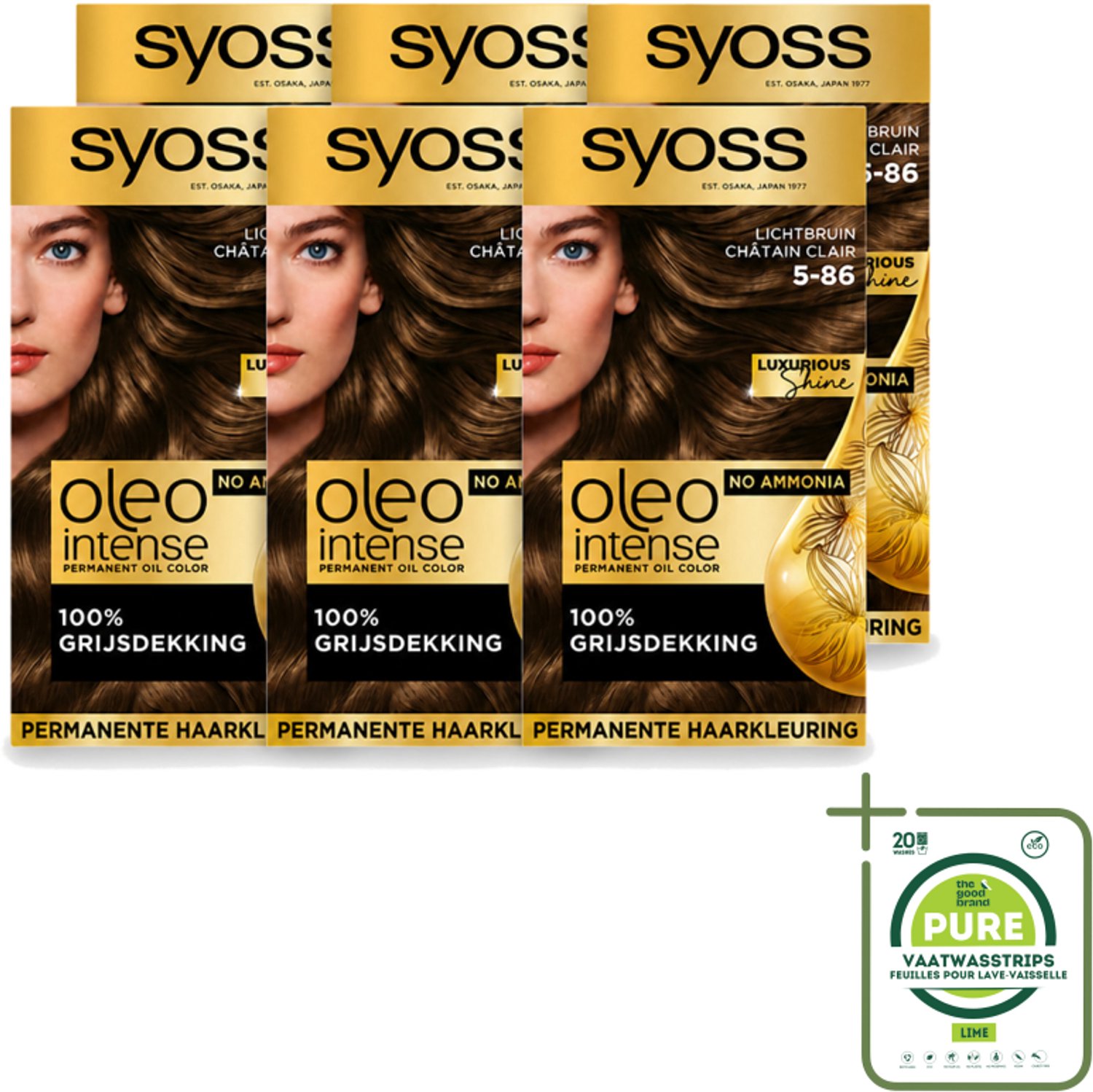 6 x SYOSS - Oleo Intense 5-86 - Haarverf - Permanente Haarkleuring - Lichtbruin - Langdurige Kleur - Grootverpakking - Vaatwasstrips - Haarkleuring - Olie-geactiveerde Kleur - Zonder Ammoniak - Lichte Bruine Kleur - Haarkleur