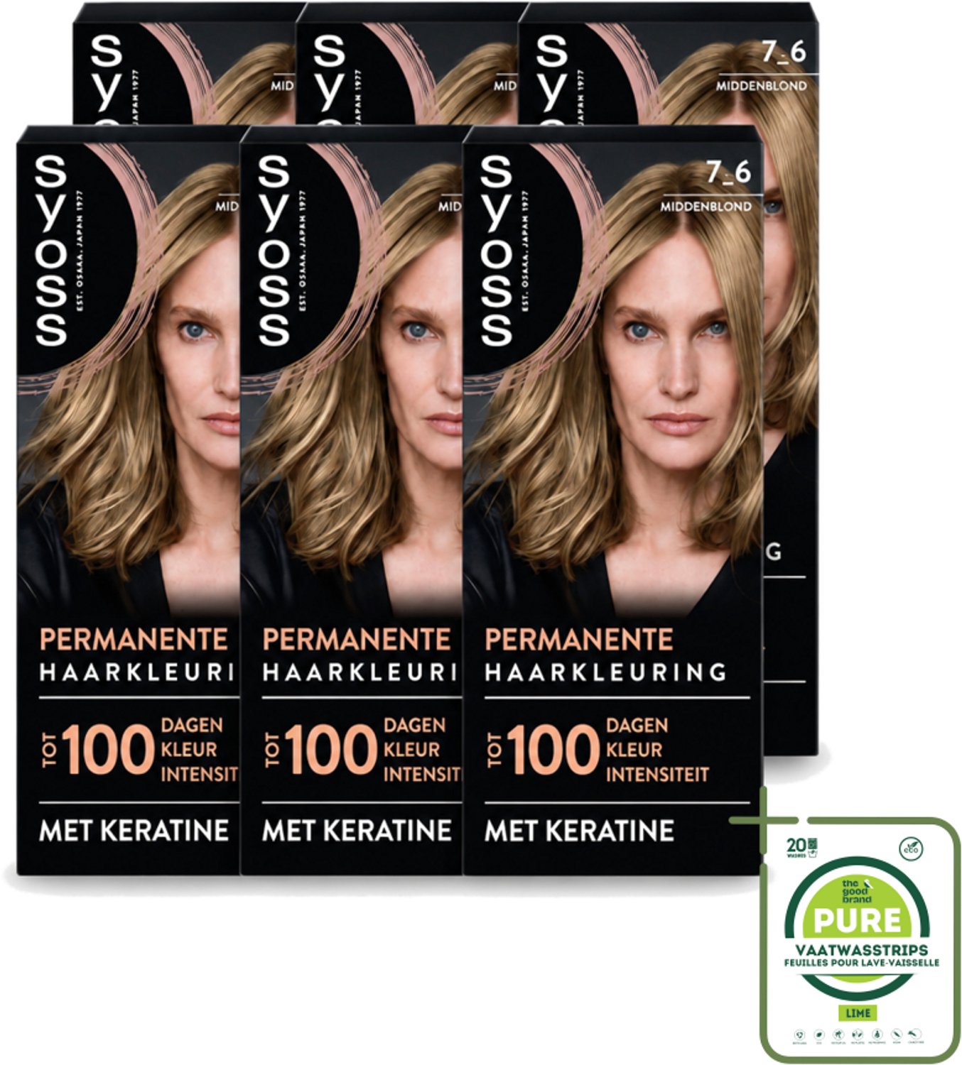 6 x SYOSS - Coloration 7-6 Middenblond - Haarverf - Grijsdekking - Vermindert Haarbreuk - Grootverpakking - Vaatwasstrips - Permanente Haarkleuring - Haarkleur - Grijsdekking - Keratine - Haarkleur Intensiteit