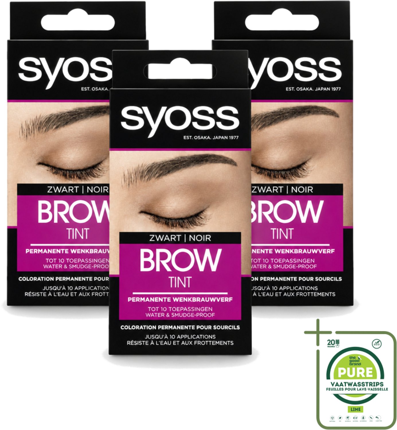 3 x SYOSS - Brow Tint Zwart - Wenkbrauwverf - Langdurige Kleur - Tot 10 Toepassingen - Grootverpakking - Vaatwasstrips - Wenkbrauwverf - Permanente Wenkbrauwverf - Zwart Wenkbrauwverf - Grijze Haartjes Verbergen - Langdurige Kleur
