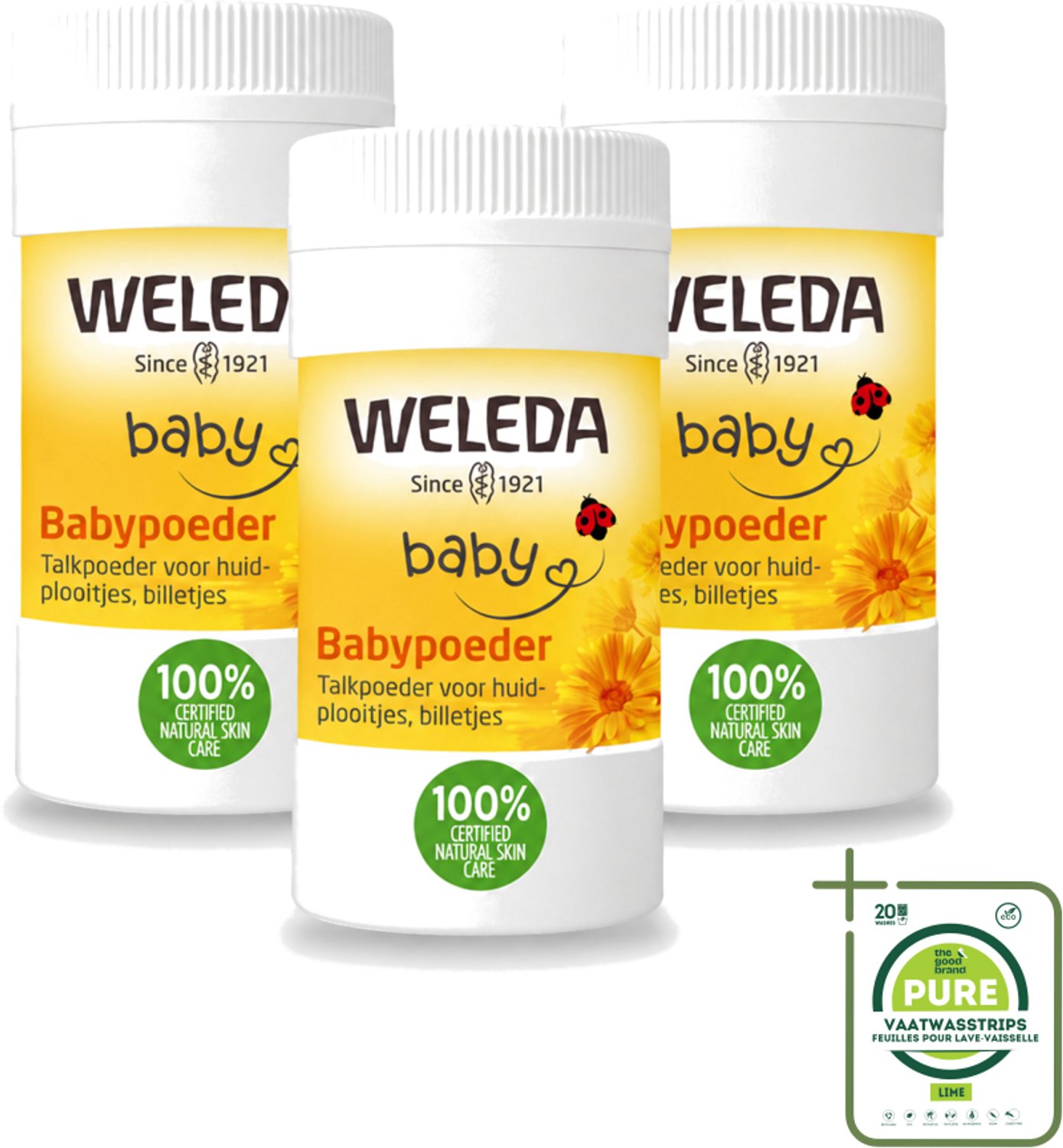 3 x WELEDA - Babypoeder - Baby & Kind Calendula - 20 g - Grootverpakking - Vaatwasstrips - Babyhuid Verzorging - Poeder Voor Babyhuid - Natuurlijke Babyhuid Verzorging - Calendula Poeder - Arnica Extract