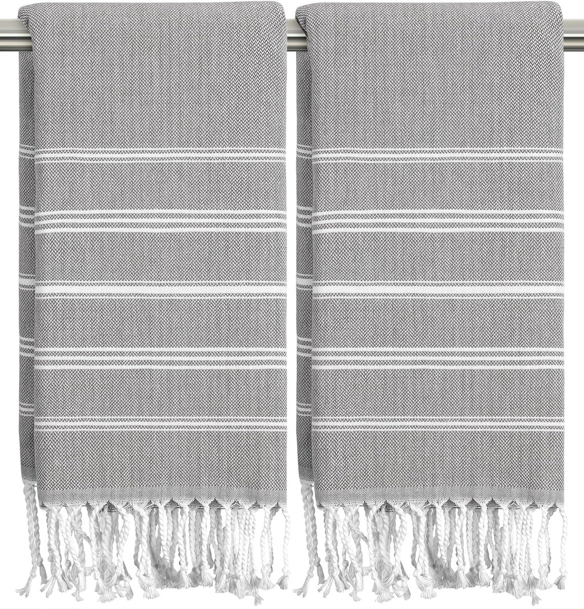 Handdoeken voor badkamer - set van 2 Turkse handdoeken set, dunne decoratieve theedoek, 50 x 76 cm keukendoek met kwastje (grijs)