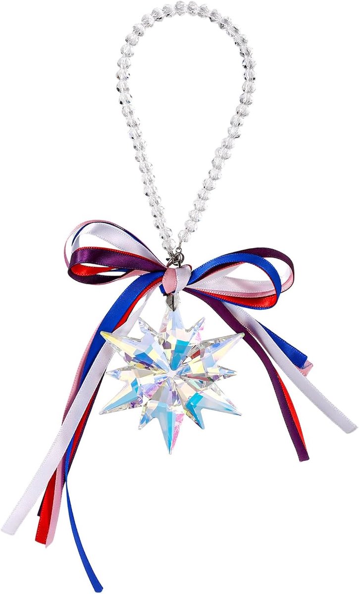Kerstkristallen Ornament 2025, Kleurrijk Sneeuwvlokster Zonnevangerkristallen Ornament met Ketting en Lint Kerstboom Hangende Hanger Decoratie en Cadeau
