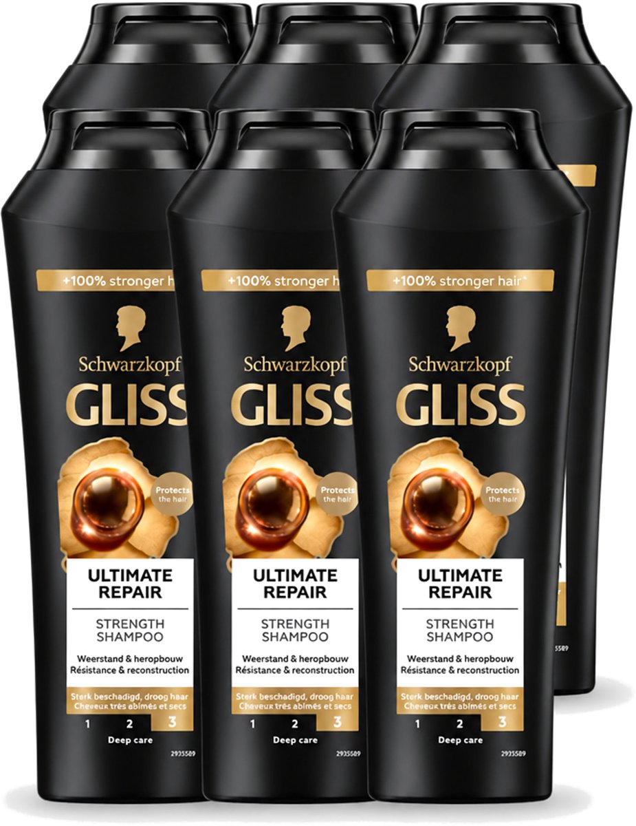 6 x Gliss - Shampoo - Ultimate Repair - Voor Intensief Herstel - 250 ml - Voordeelverpakking - 6 stuks