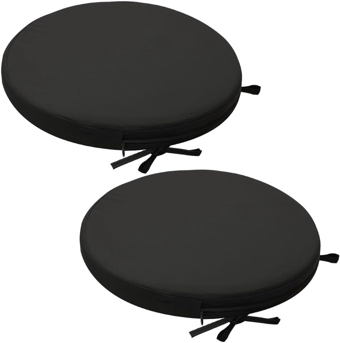 Stoelkussen, rond, voor buiten, set van 2, ronde kussens, waterdichte zitkussens voor buiten, terrasstoelkussen met linten, terrasmeubels, 40 x 40 cm (zwart)