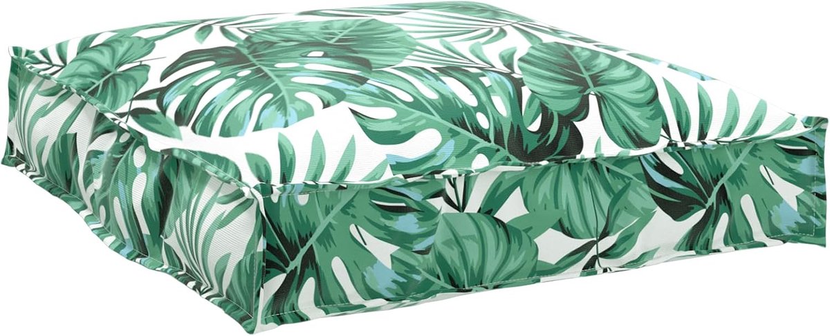 Bladpatroon, 70 x 70 x 12 cm, Oxford-stof, tropisch design, lichtgroen, wit, vierkant kussen, gezellig woonaccessoire