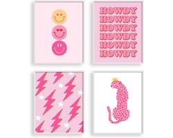 Heilkee Preppy kamerdecoratie, esthetische warmroze witte muurkunst voor tienermeisjes slaapkamer roze college slaapzaal posters trendy wanddecoratie (niet-ingelijst 20 x 25 cm)
