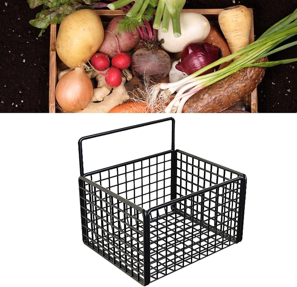 Opbergmand zonder boren, zelfklevende metalen draad hangende mand voor keuken, kruidenierswinkel, voorraadkast, badkamerorganisatie (zwart)