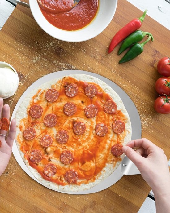 Pizzaschuiver met Houten Handvat - Roestvrij Stalen Pizzaschep Geperforeerd, 25,4 cm Pizzarooster voor het Bakken van Zelfgemaakte Pizza, Brood, Koekjes en Cake, Ophangen — afbeelding 3