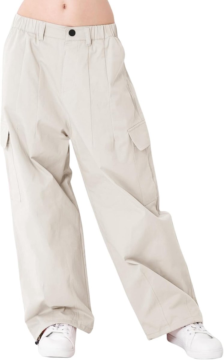 Cargobroek voor meisjes, katoenen baggy broek met elastische taille en meerdere zakken, voor kinderen van 6 tot 15 jaar