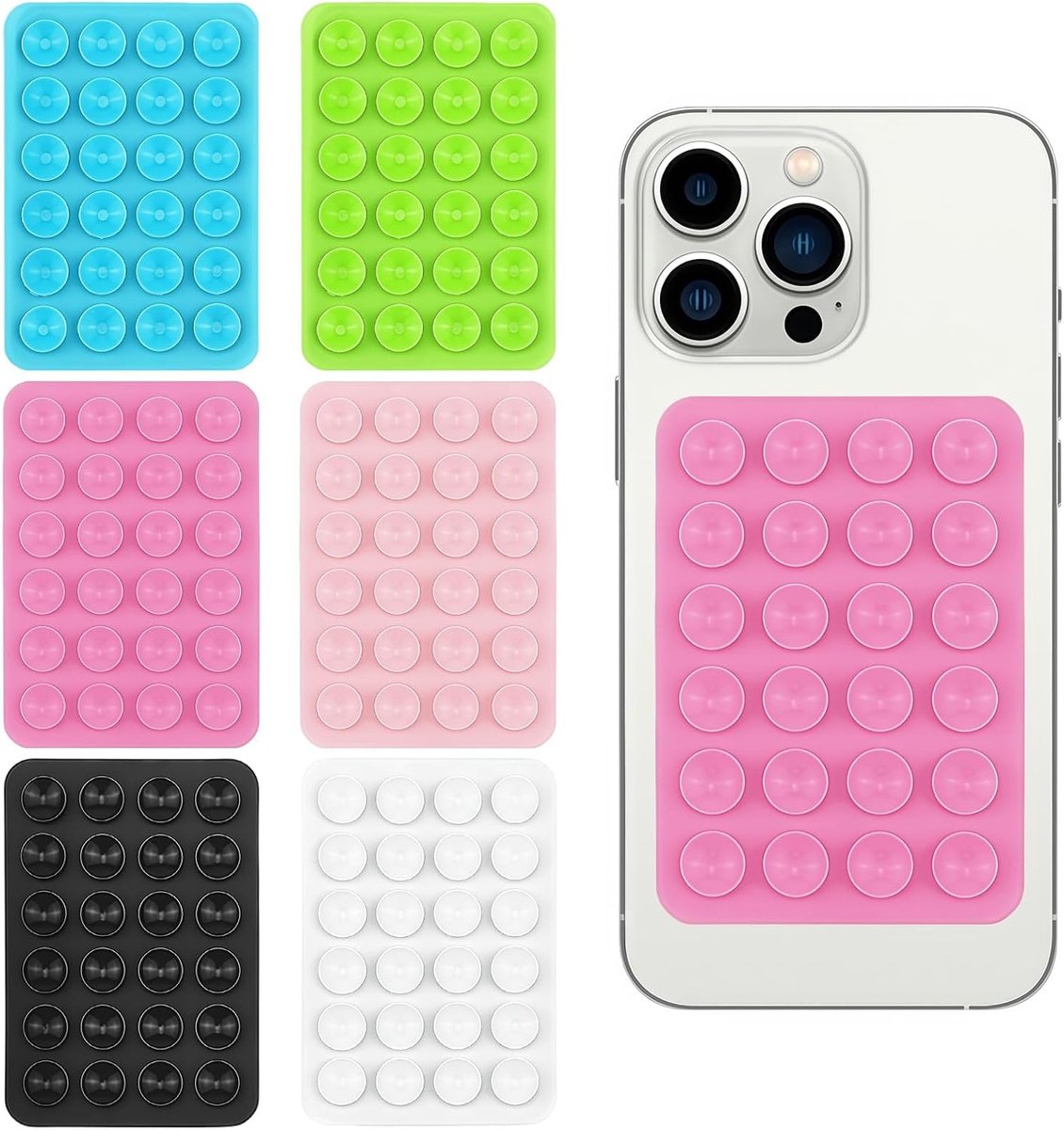 6 stuks zuignaphouders voor mobiele telefoon, wasbare siliconen zuignap, zelfklevende achterkant, zuignap voor selfies, video's, anti-slip telefoonhoes met zuignappen voor alle mobiele
