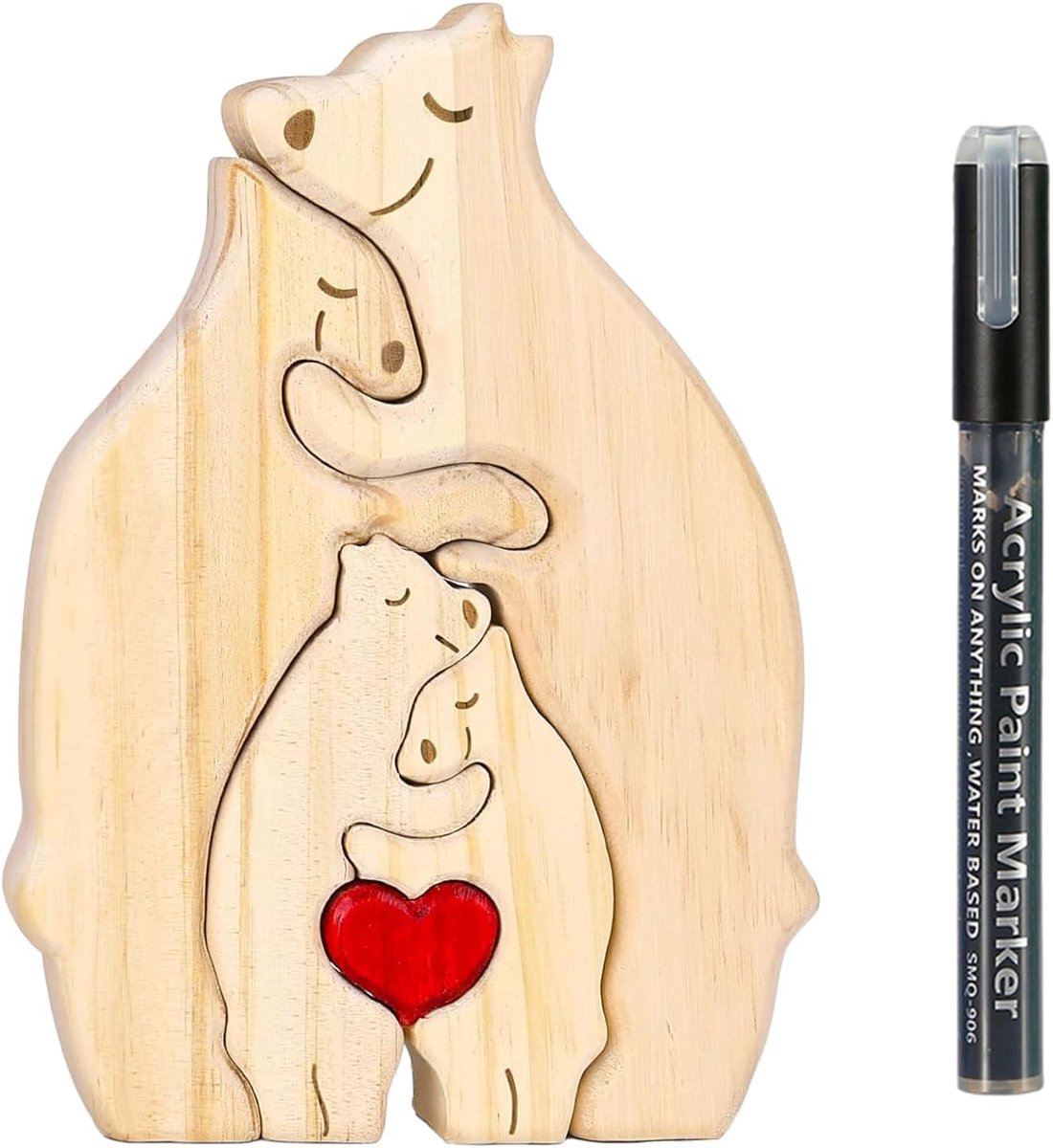 Houten kunstpuzzel, houten kunstpuzzel van de berenfamilie, berenfamilie van hout, bureauornament, cadeau voor familie, aandenken