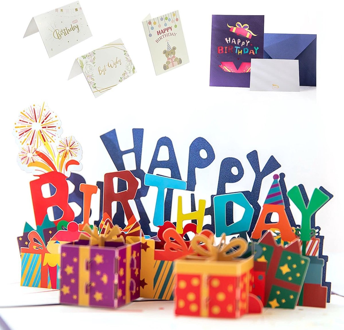 1 pop-upkaart met Happy Birthday, creatieve 3D-verjaardagstaart, wenskaarten voor kinderen, dames, heren, mama, papa, vrouw, man (3 kaarten om te beschrijven)