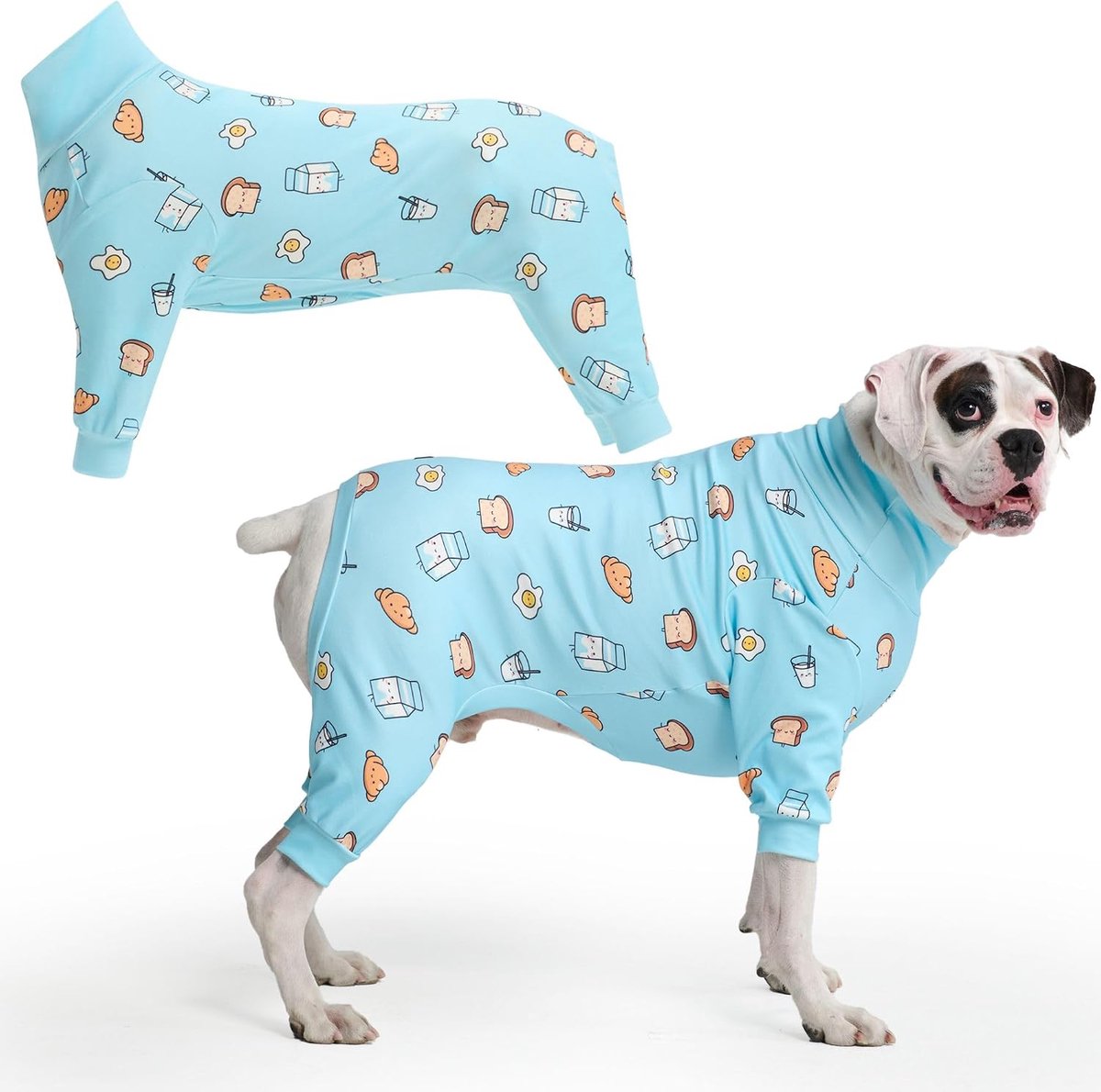 Paws Hondenpyjama, hondenherstelpak voor mannen, onesie, ultrazacht en 4-wegs stretch, voor kleine, middelgrote en grote rassen - ontbijtblauw - 3XL