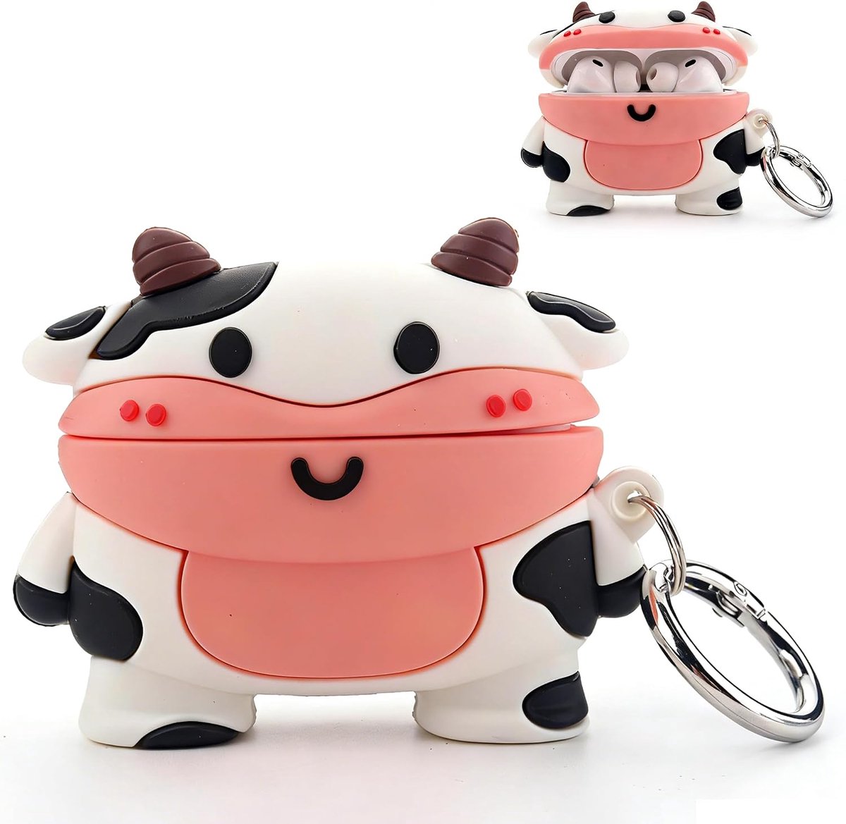 Hoesje voor AirPods Pro 3, AirPods Pro 3 koeienhoes, siliconen, cartoon, AirPods Pro 3e generatie, Kawaii 3D, koe, AirPods Pro 3, grappig dierenbeschermhoesje met karabijnhaak (AirPods Pro 3)