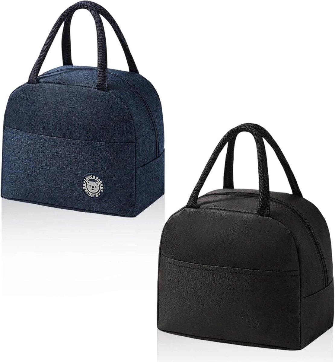 Set van 2 kleine koeltassen in zwart en marineblauw met zijvakken, mini koelers voor onderweg, ideaal voor school en werk