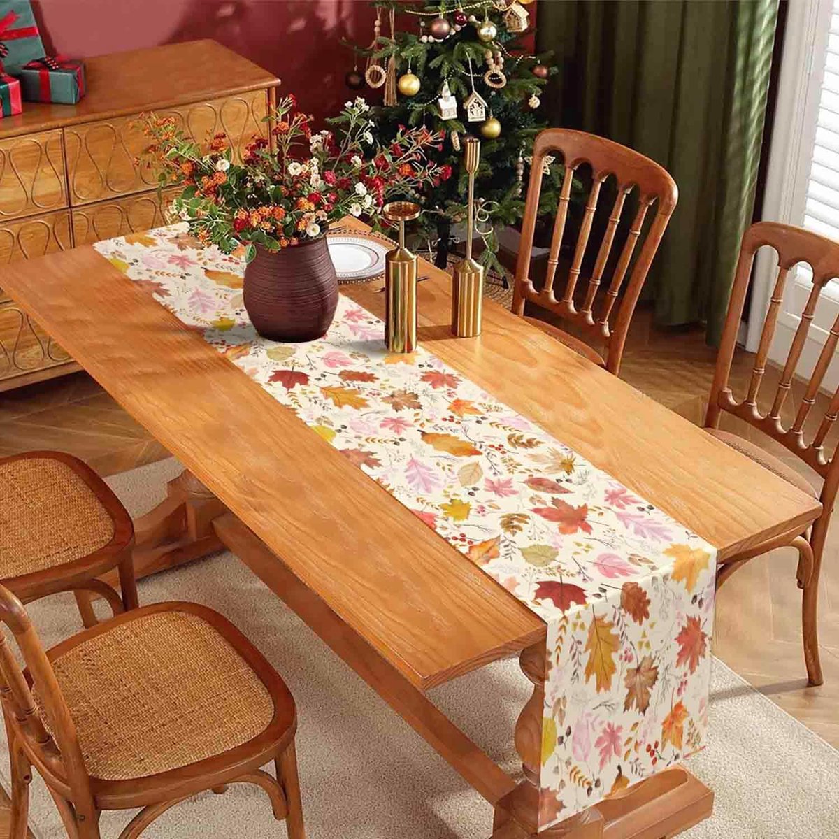 Tafelloper herfst, esdoornbladeren, oranje, tafeldecoratie, modern, rustiek, rechthoekig, wasbaar, voor keuken, binnen, feest, tuin, eetkamer, 40 x 140 cm